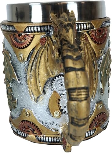 Miniatura 4 de Ebros Gift Fantasía Golden Steampunk Cyborg Dragón robótico en viaje a la luna Cerveza Stein Tankard Taza de café Calabozos y Dragones Victoriano