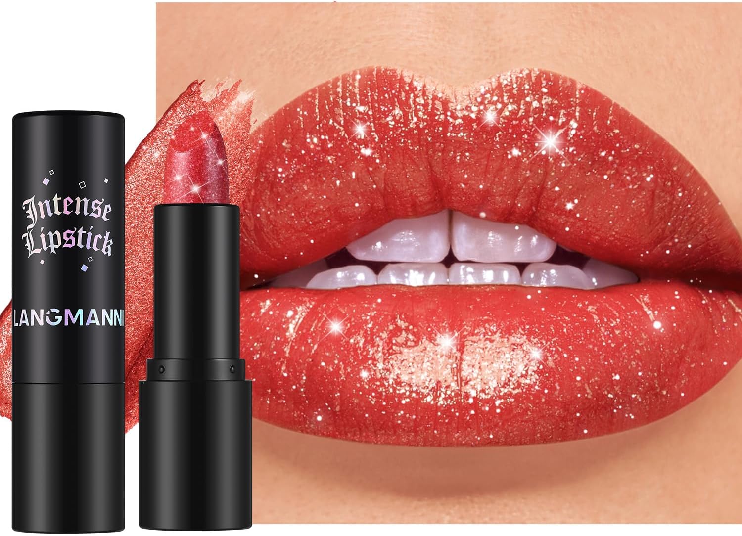 Sparkling Lip Gloss, Long Lasting Waterproof Moisturizer Lip Balm Glitter Shimmer Metallic Lipstick, Diamond Shiny Bold Glow Goth Lipstick for Women Girls, Non-sticky (1, 03#)