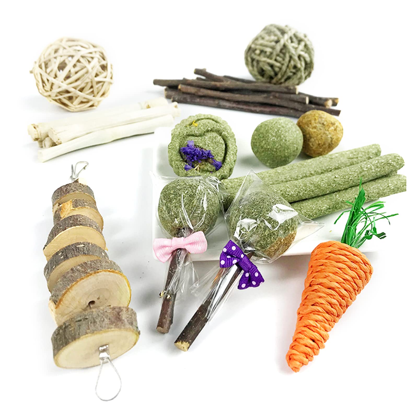 NEWFT 31 Pcs Chew for Teeth for Hay Wood Blocks Grass Safe & Natural for Hamsters Pigs Gerbils