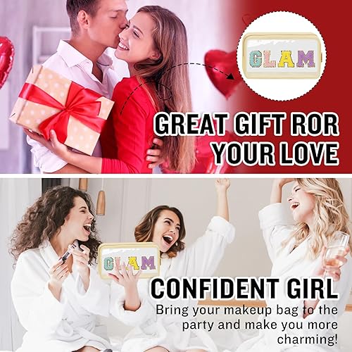 Miniatura 8 de izuzta Bolsa de maquillaje de parche Preppy, bolsas de maquillaje transparentes con cremallera, GLAM-Beige