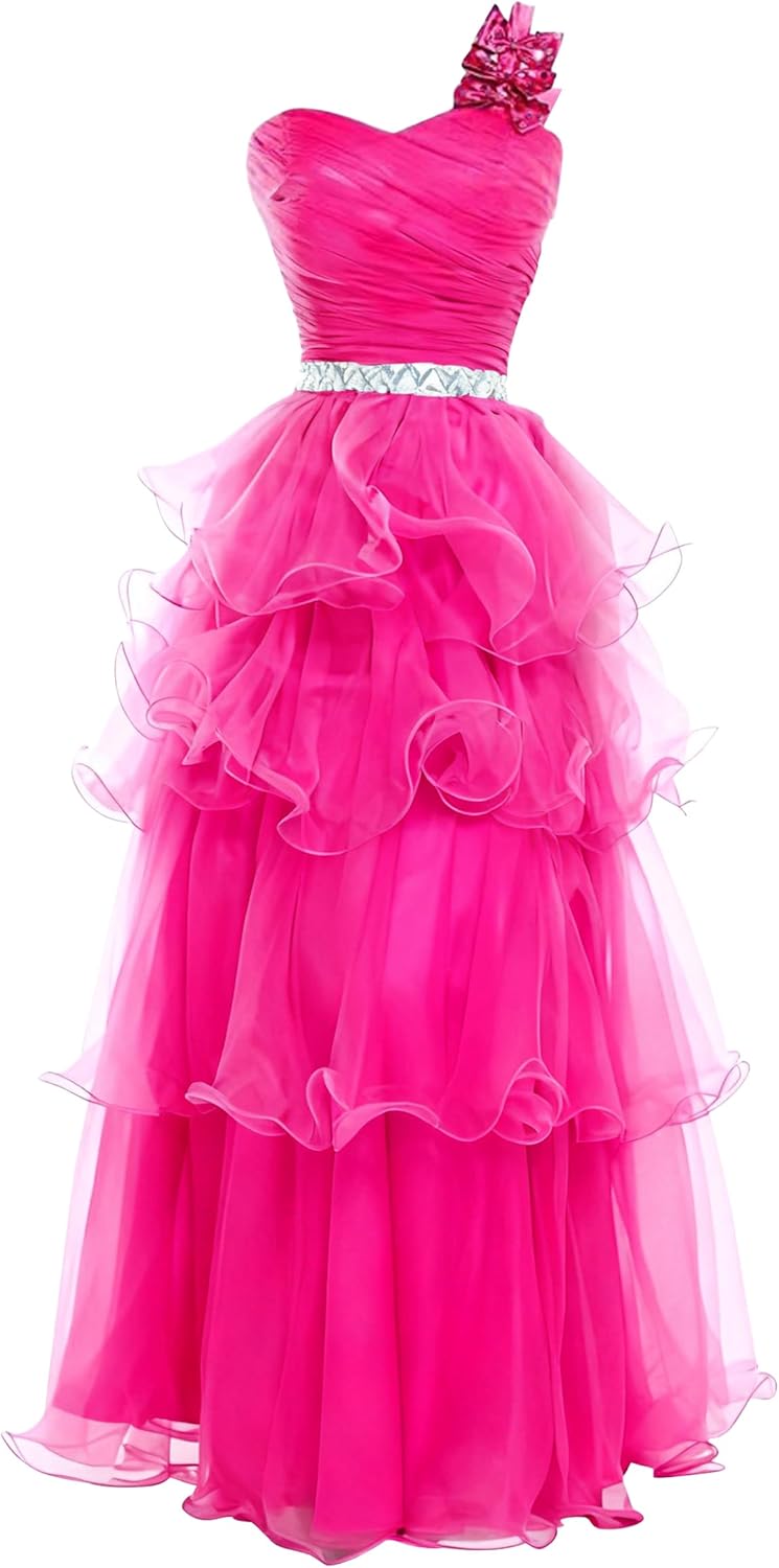 Beaded Prom Dresses for Women Long Homecoming Dress for Teens Tiered Long Formal Evening Ball Gown Puffy with Bow