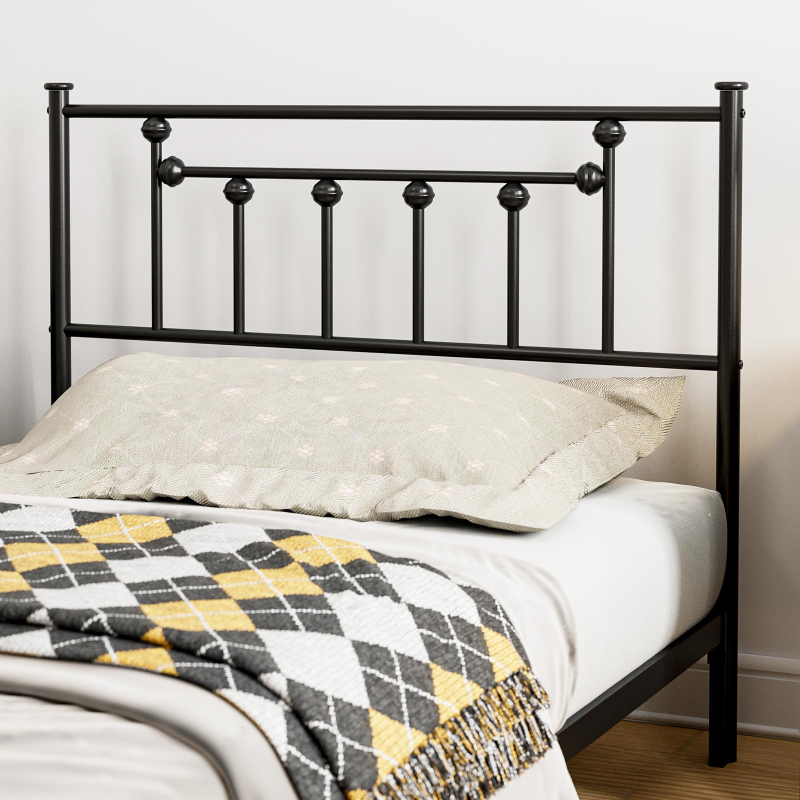 IKIFLY Metal Twin Size Headboard, Steel Twin/Twin XL Headboard Only for Bedroom, Farmhouse Victorian Style, Easy Assembly, Attach Frame, Black