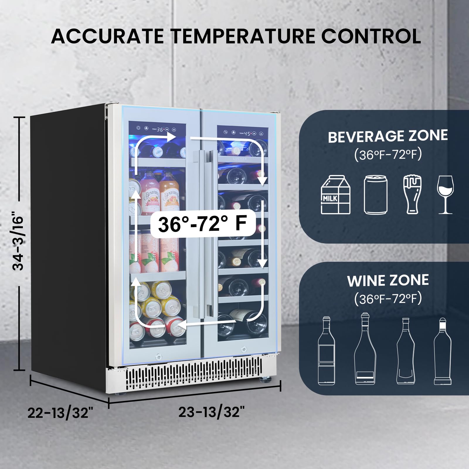 Akicon 24 Inch Beverage Refrigerator Cooler, 164 Cans Mini Fridge With Glass Door, 3-Color LED Light, Safety Lock, Freestanding Or Built-In For Home/Bar/Office on Fridge.com - View 4