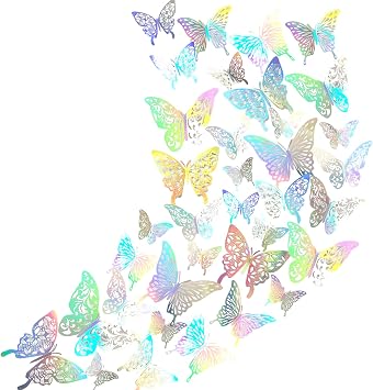36Pcs 3D Butterfly Wall Stickers, 3 Sizes, Colorful Butterflies Wall Decals for Bedroom, Party, Wedding Decors, Multicolor Cake Butterfly Decorations, Removable 3D Wall sticker