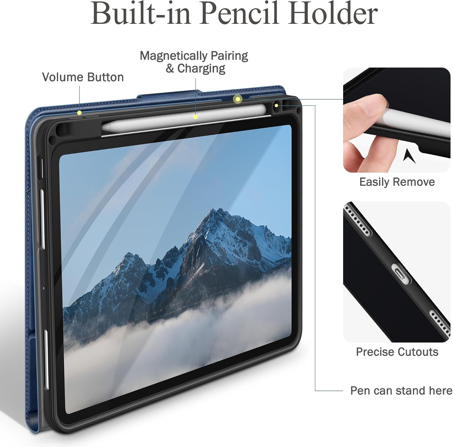auaua Case for iPad Pro 11 Inch (M5/M4) 2025/2024, with Pencil Holder and Pocket, Multiple Angles Viewing, Magnetic Closure, Auto Sleep/Wake (Blue) - Image 5