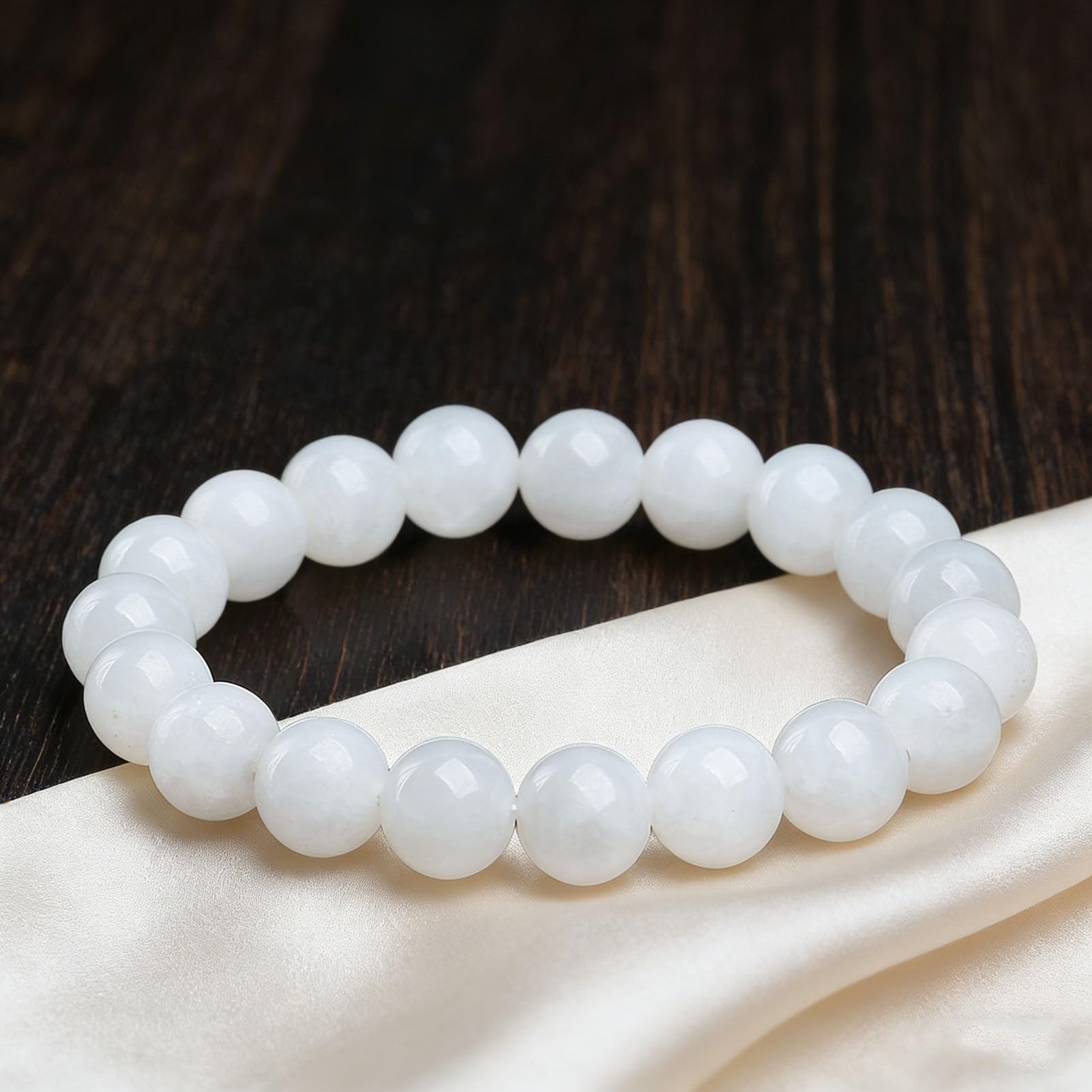 Fengshui Ricchezza Prosperità Bracciale in Vera Giada Bianca Braccialetti Elastici Elasticizzati Fatti a Mano con Pietre preziose Naturali Guarigione Perline di Pietra Rotonde,8MM