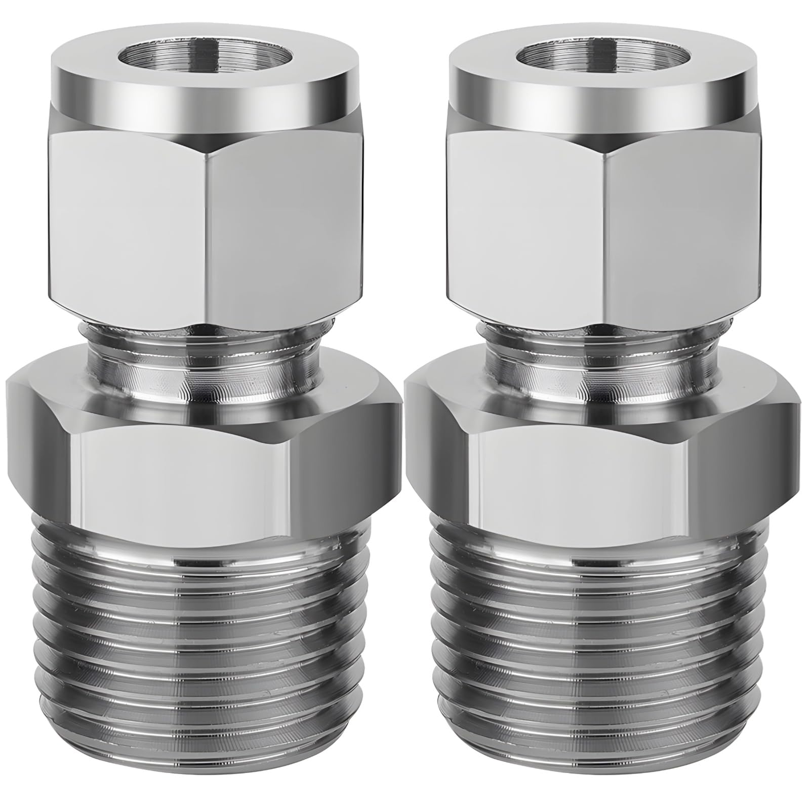 2 Stainless Steel Compression Tube Fittings, 10Mm 304 Ss Straight Union Connector, Double Ferrule Pneumatic Coupling