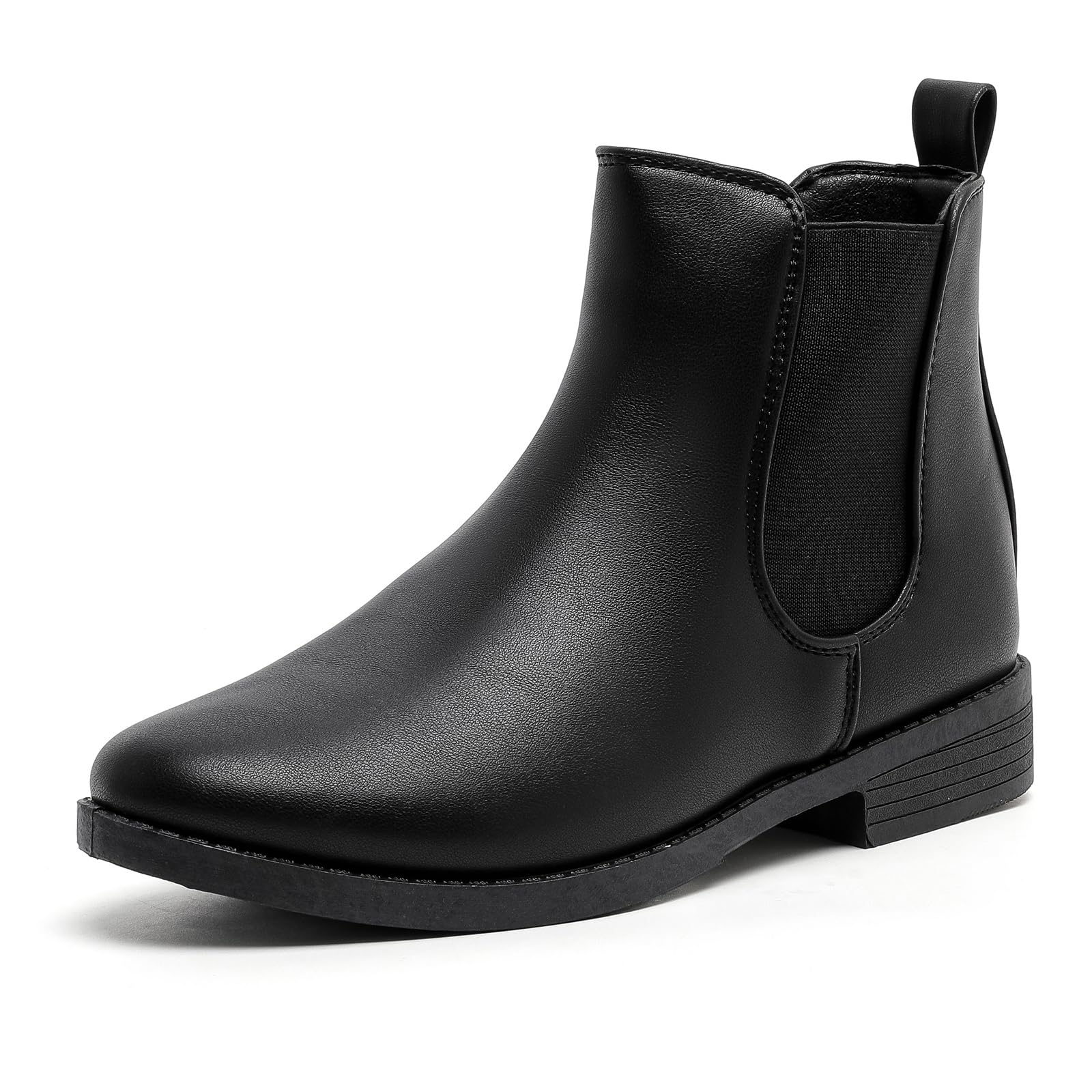 MEMON Womens Chelsea Boots Slip-on Fashion Low Heeled Booties for Women Casual Comfortable Black Ankle Booties Shoes