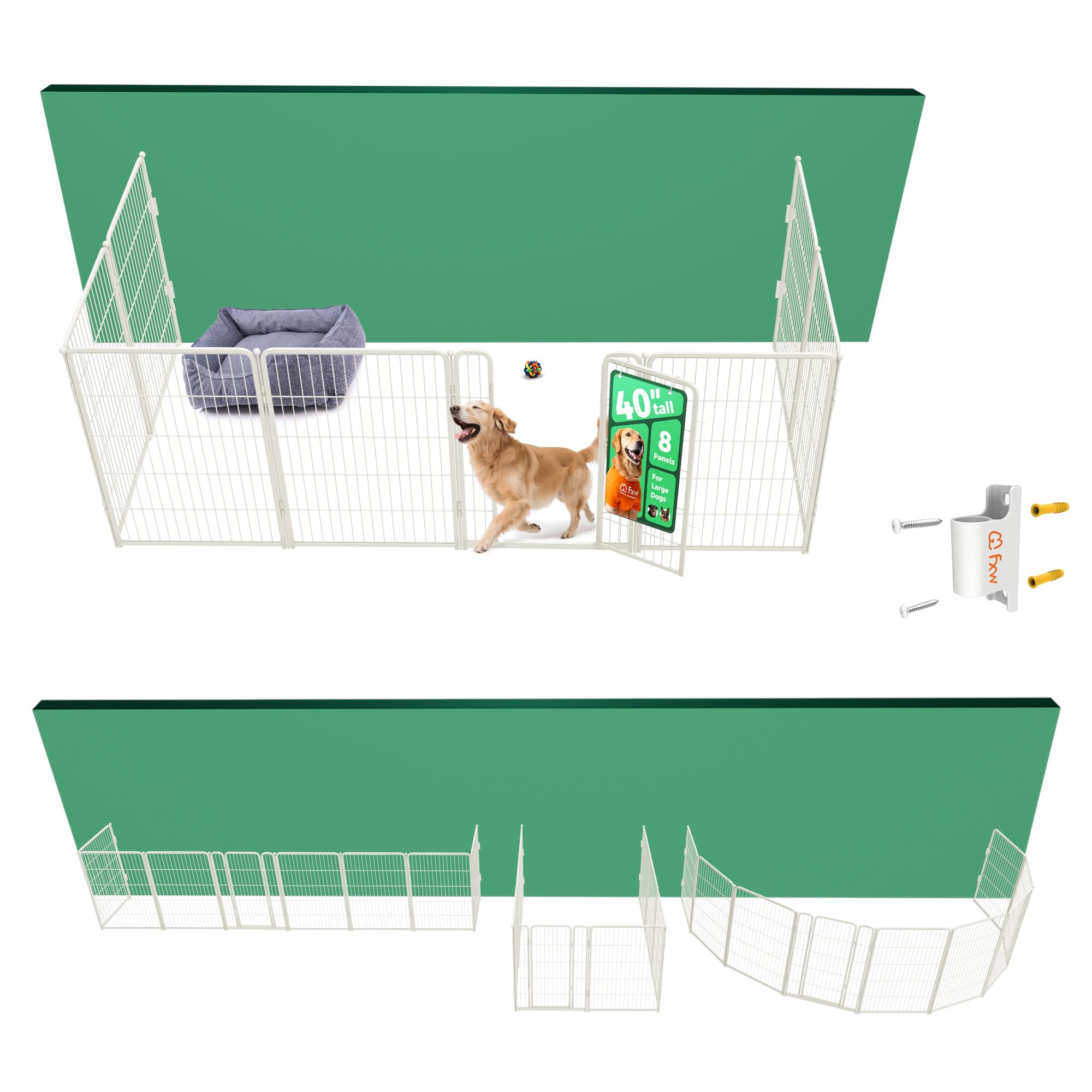 FXW Homeplus Indoor Dog Playpen with Fence-to-Wall Anchors, 40" H, 8 Panels