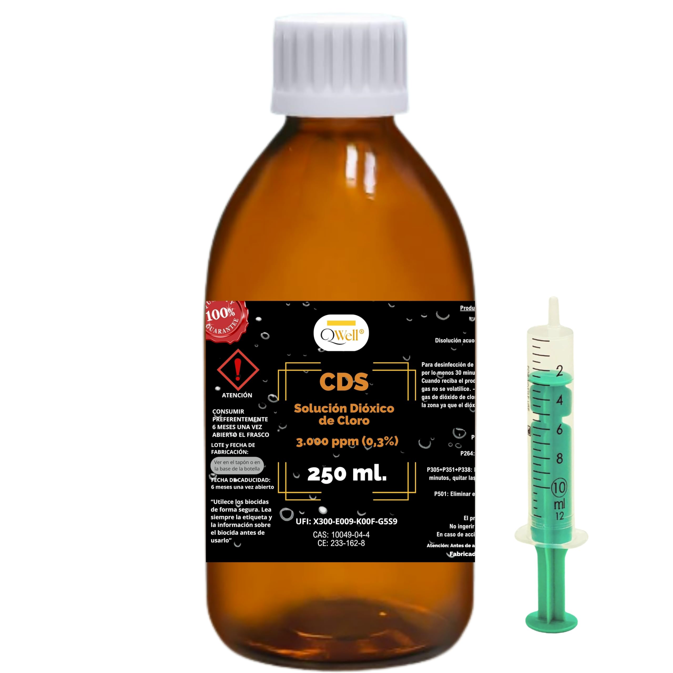 Dioxyde de chlore 3000 ppm de très grande pureté QWell CDS solution activée 0,3 %