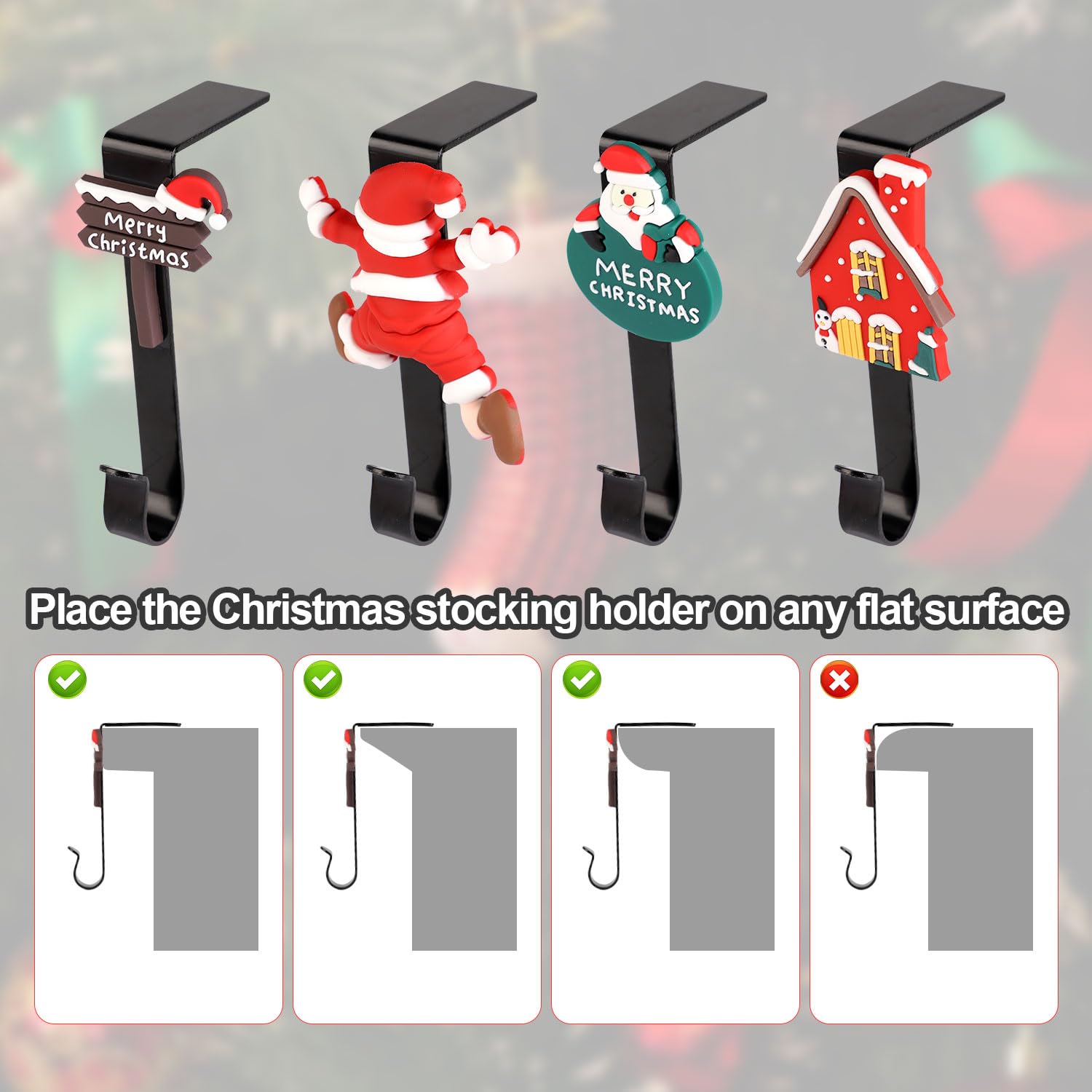 lasuroa 4 Piezas Soportes para Calcetines Navideños, Papá Noel Casa Ganchos para Medias de Chimenea Perchas para Medias de Chimenea Antideslizantes para Navidad vacaciones Fiesta Decoraciones