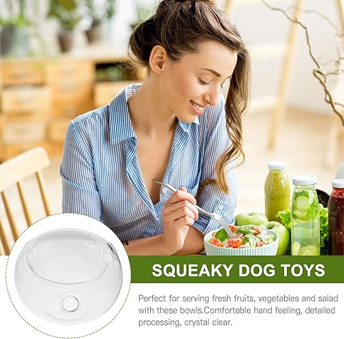 Miniatura 4 de Housoutil Ensaladera de vidrio de doble pared, hecho a mano, diseño artístico de hielo seco, cuenco hueco transparente, apto para microondas,