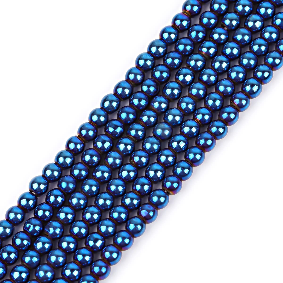 GEM-Inside Natural 4mm Blue Metallic Coated Magnetic Hematite Round Gemstone Semi Precious Loose Beads for Jewellery Making 15'' โ image 1