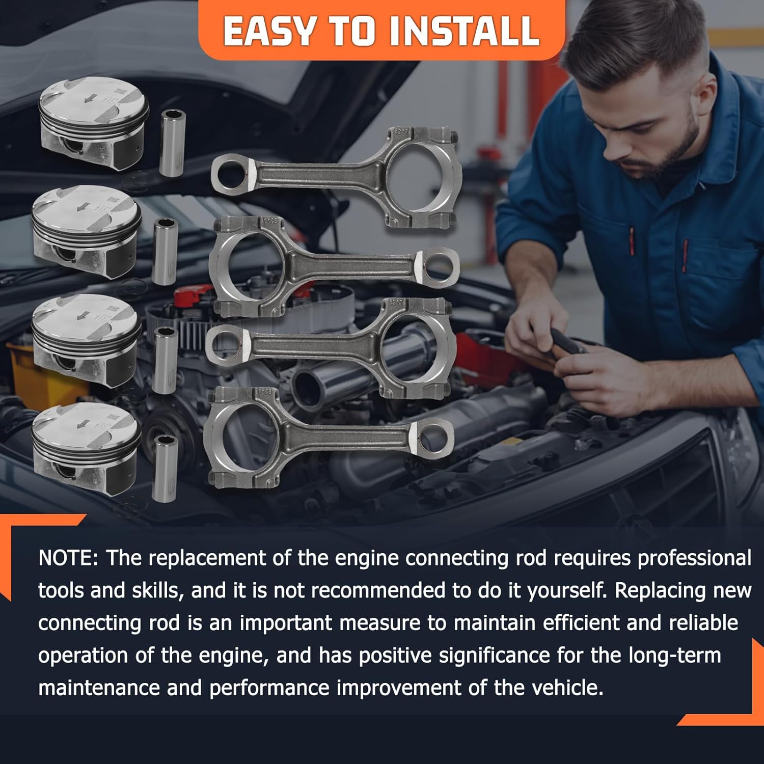 4pcs 12578324 Engine Pistons Rings Set and Connecting Rods Fits for Buick for Chevy for GMC Saturn 2.4L Replace for 12578326, 12593744, 12593745, 12603910