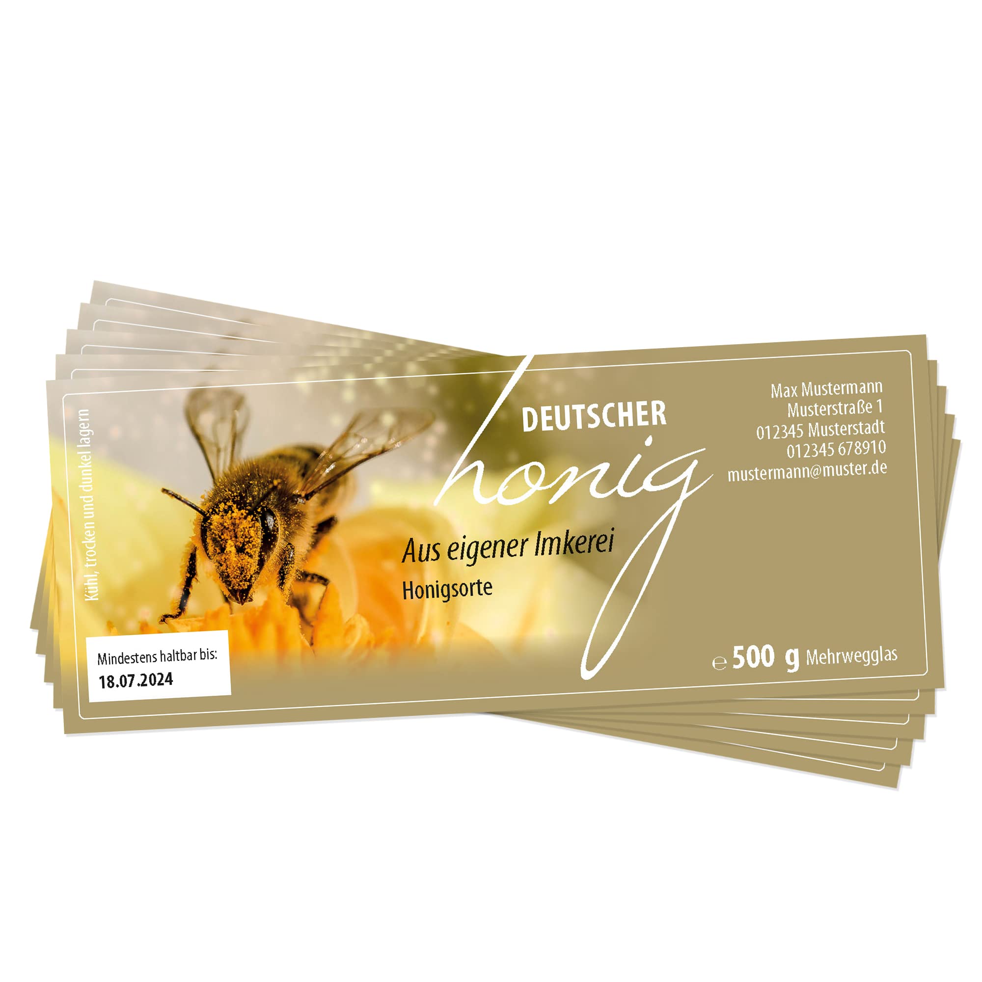 Apoidea – Honig Etiketten Rechteckig selbstklebend & personalisierbar - 500 Stück/Etiketten Honiggläser 500g / Honig Aufkleber für selbstgemachten Honig/Honigetiketten für Honiggläser