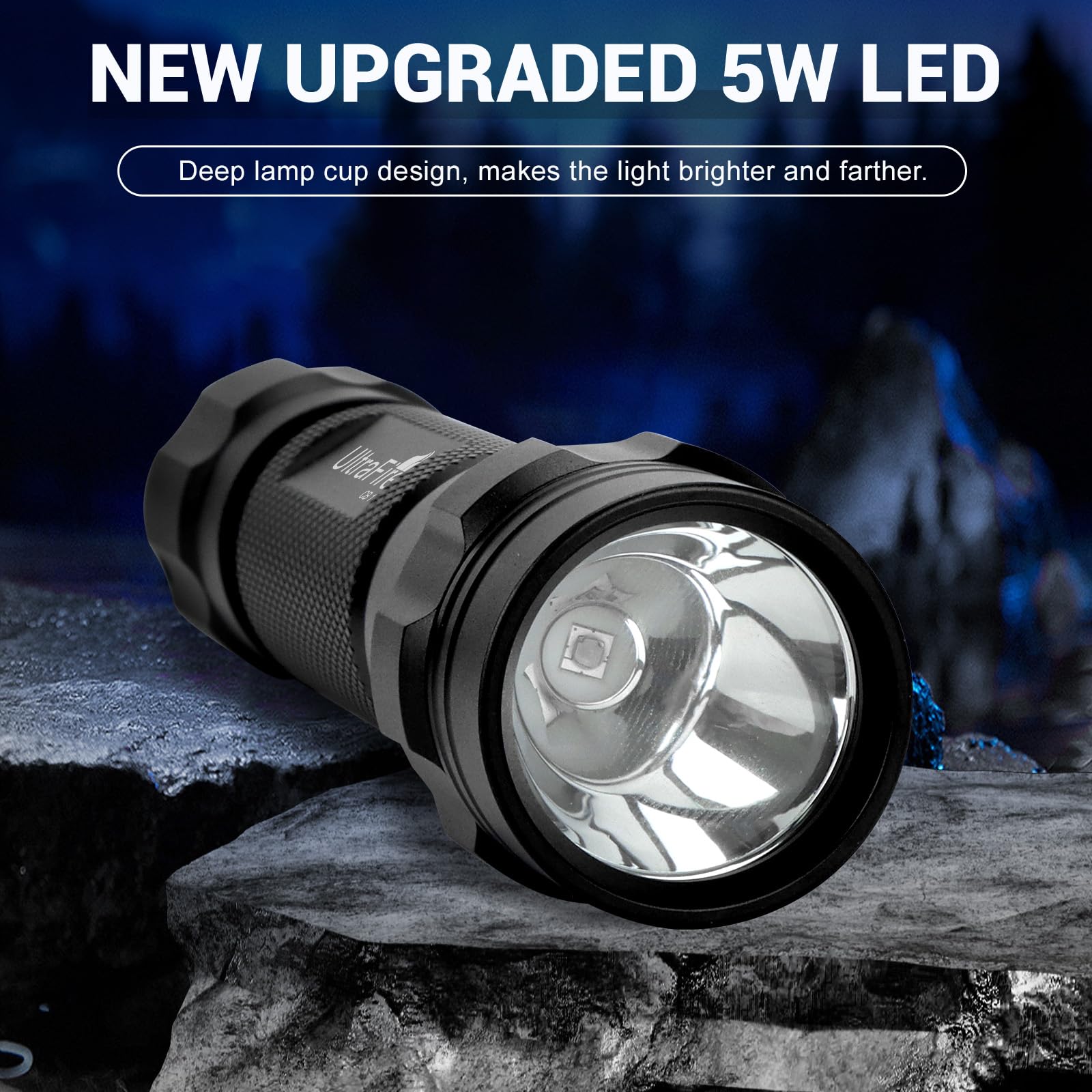 ULTRAFIRE Torcia a LED blu, 450-460 nm, luce blu da caccia, torcia da caccia con batteria e caricabatterie, luce blu da 656 piedi per pesca notturna e osservazione notturna, CB1