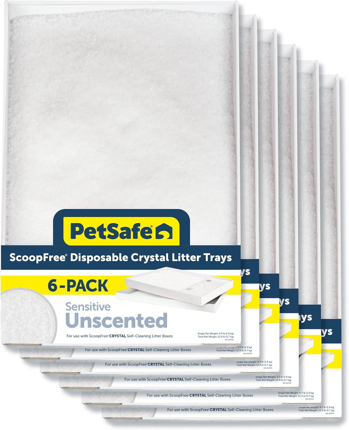 PetSafe ScoopFree Crystal Cat Litter & Refill Tray with Lid, Fragrance Free, 4.3 Lb Bag with Each Tray, Pack of 6