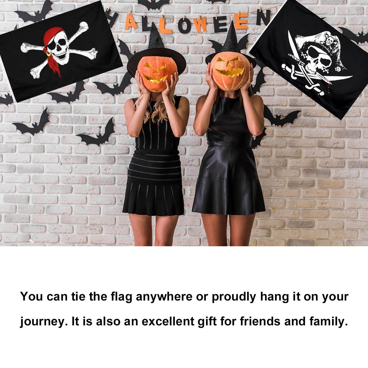Flaga pirata 60 x 90 cm – wzór trupiej czaszki i noża krzyżowego – 2 sztuki na imprezy Halloween i dekoracje