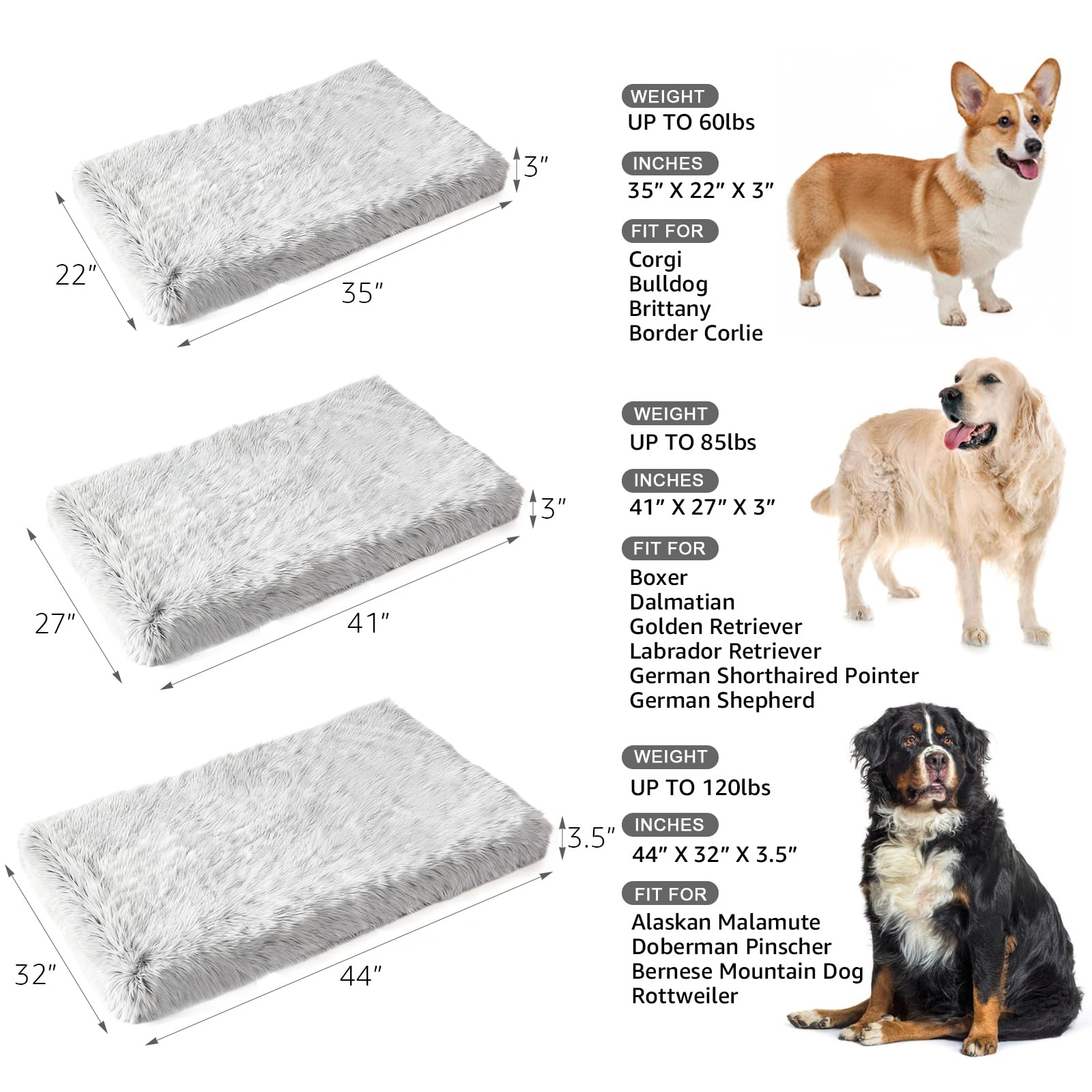 Orthopedic Dog Bed for Medium Dogs, Dual-Layer Memory & Egg-Crate Foam, Washable Warm Winter Plush Cover, Waterproof Liner, Non-Slip Bottom, Crate/Kennel Pad, 35 x 22 Inch, Gray - image 6