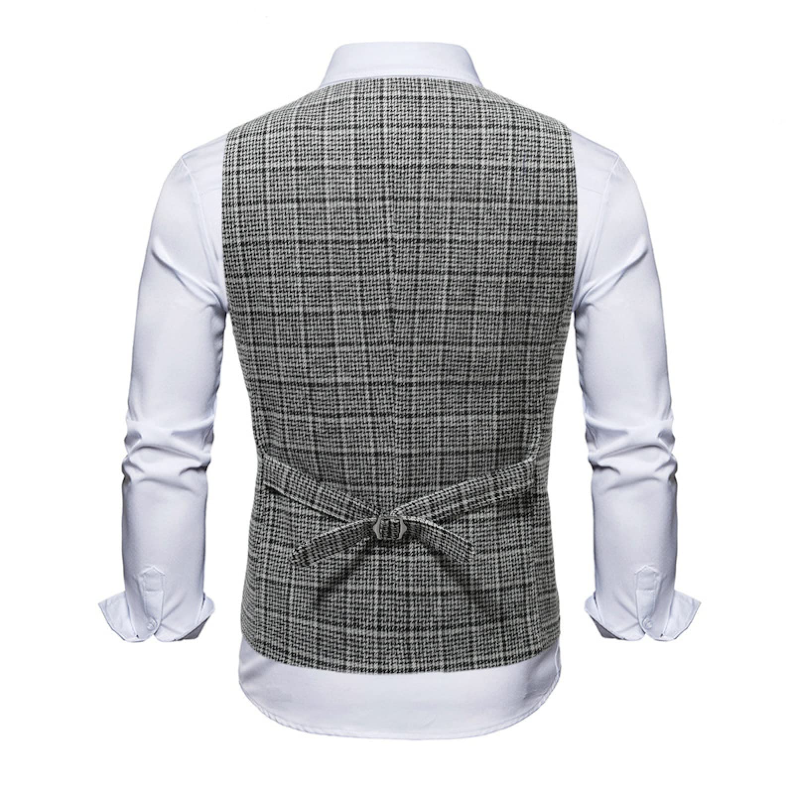 SHACE Herren Anzugweste - Herren Herringbone Tweed Anzug Weste V-Ausschnitt Einreiher Regular Fit Weste Business Hochzeit Abschlussball Smoking Ärmellose Weste