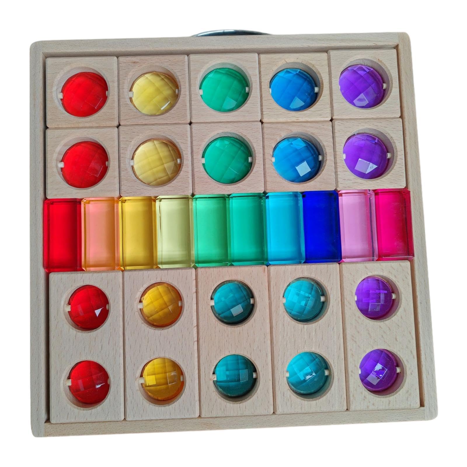Acryl Holzbausteine Set Kinder Stapelspiel Steine Bunte Regenbogen Würfel Spielzeug mit Glitzernden Durchsichtigen Bauelementen Und Aufbewahrungsbox, 3 Arten Blöcke