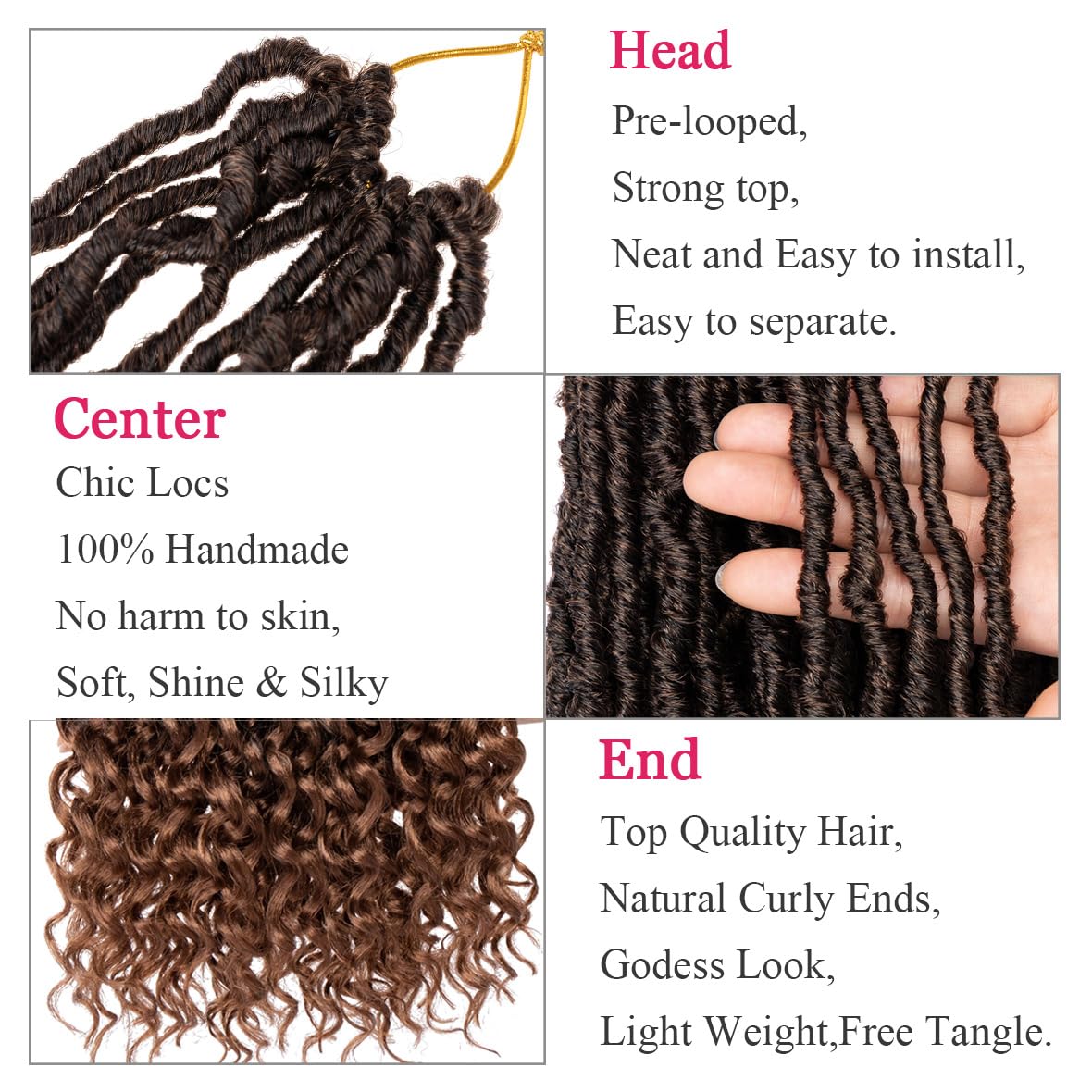 Leeven 18 Inch New Faux Locs Crochet Hair With Curly Ends 84 Strands Ombre Brown Bohemian Goddess Locs Crochet Hair With Curls 7 Packs Synthetic Wavy Soft Locs Crochet Hair for women T30#