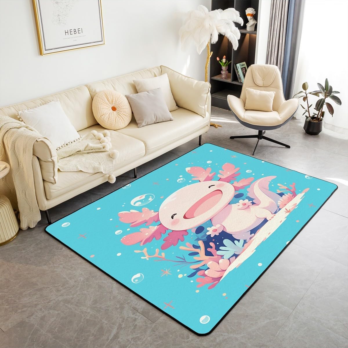 Erosebridal Purple Axolotl 3 X 5 Area Rug,Cartoon 3D Animal Living Room Rugs,Galaxy Space Planet Decorative Carpet Dreamy Glitter Starry Sky Indoor Floor Mat