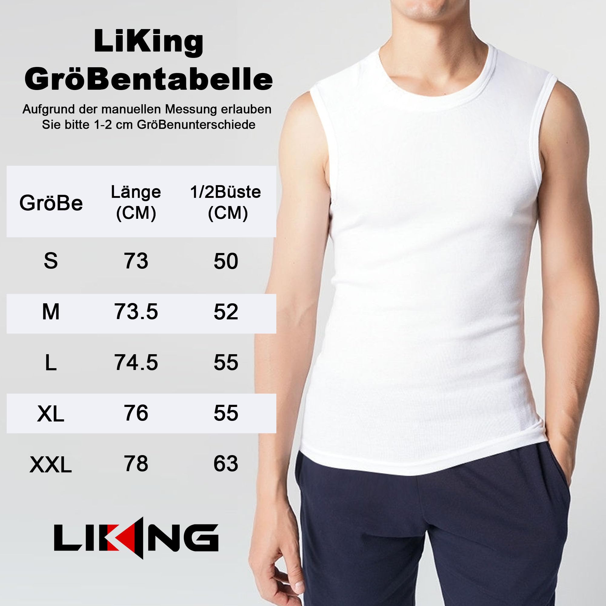 LiKing Pacco da 3/6 Canotta Uomo,100% Cotone,Tank Top Sportive Allenamento Canotte Elasticizzato Stringer Vest,Senza Maniche,con Scollo Rotondo,Casual Canotte estive Smanicato Uomo