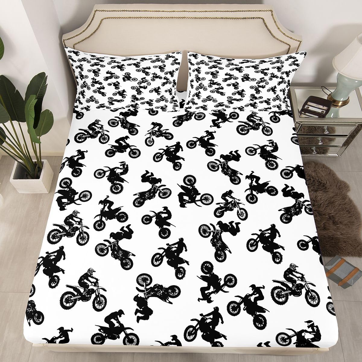 Feelyou Motocross Rider Bed Cover for Kids Boys Children Extreme Sports Motorcycle Bed Cover Set Dirt Bike Motorbike Sheets Deep Pocket Boy Room Decor Bedding Twin Size 3Pcs - Image 2