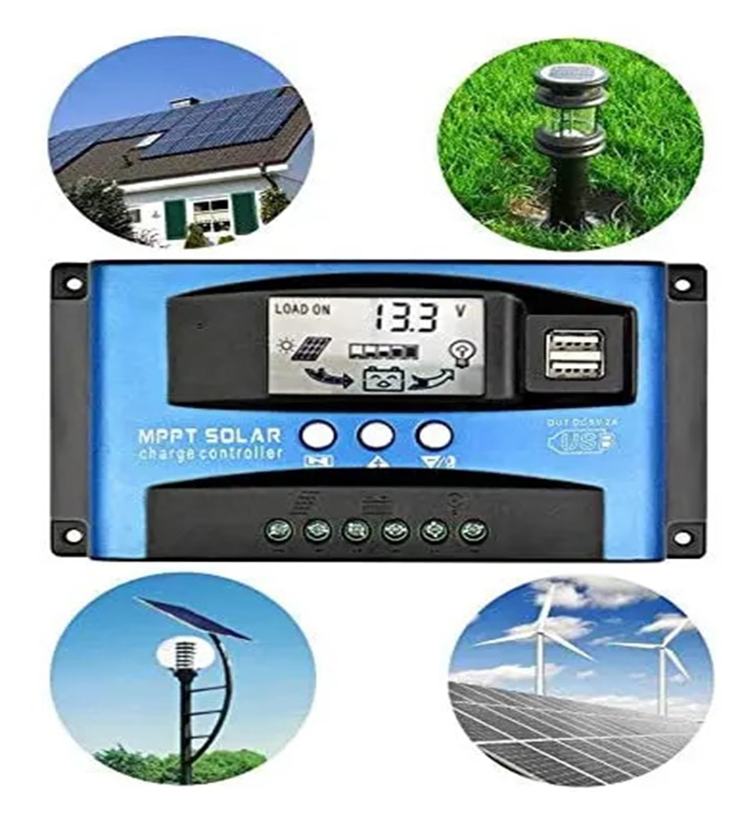 Controlador de cargador solar Controlador de carga Solar MPPT 100A 60A 50A 40A 30A, pantalla LCD USB Dual, regulador de cargador de Panel de células solares de 12V 24V con carga(100A)