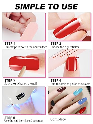 Miniatura 4 de Kalolary 20 tiras de esmalte de uñas de gel, adhesivo de envoltura completa, calcomanías de gel impermeables con lima de uñas y palo (requiere