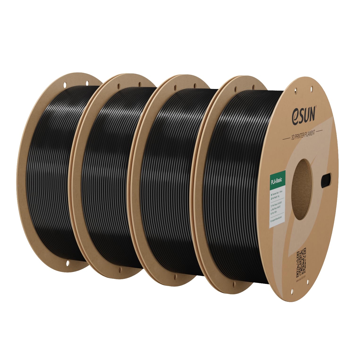 eSUN Filamento PLA 1,75 mm, filamento di Basic PLA per stampante 3D Precisione dimensionale +/- 0,03 mm, 1 kg per bobina, 4 bobine di filamento 3D per stampa 3D, Nero