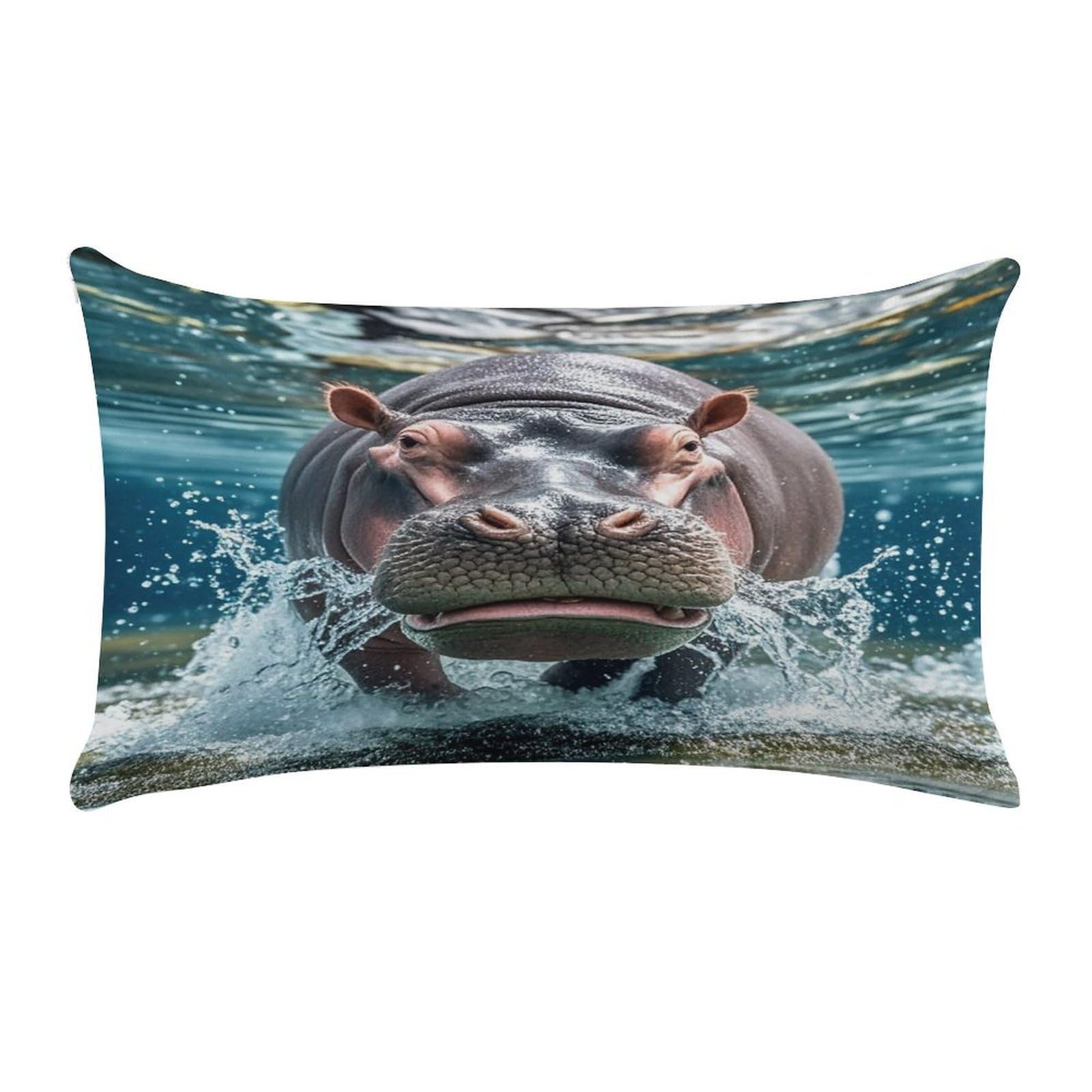 Diving Hippo Lumbar Throw Pillow Cover Soft Plush Cushion Case Farmhouse Long Throw Pillowcase Decorative Pillow Case Cushion Covers for Sofa Living Room Couch Bed Decor 12 X 20 Inch