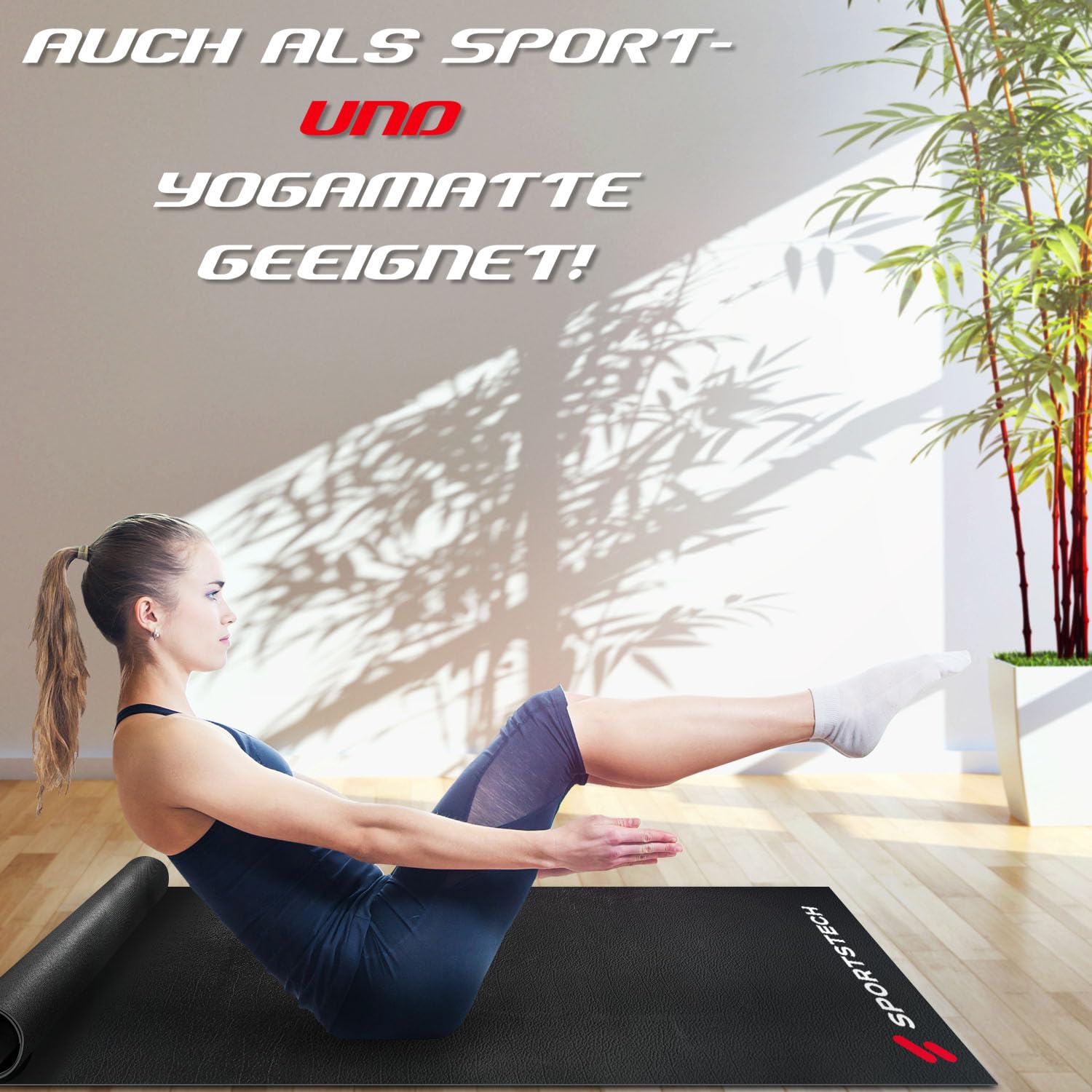 4-6 mm Bodenschutzmatte für Fitnessgeräte Heimtrainer – Sport Multifunktionsmatte, Fitnessmatte in schwarz für mehr Stabilität, schützt den Boden, Übungsmatte für Yoga, Pilates erhältlich in 4 Größen
