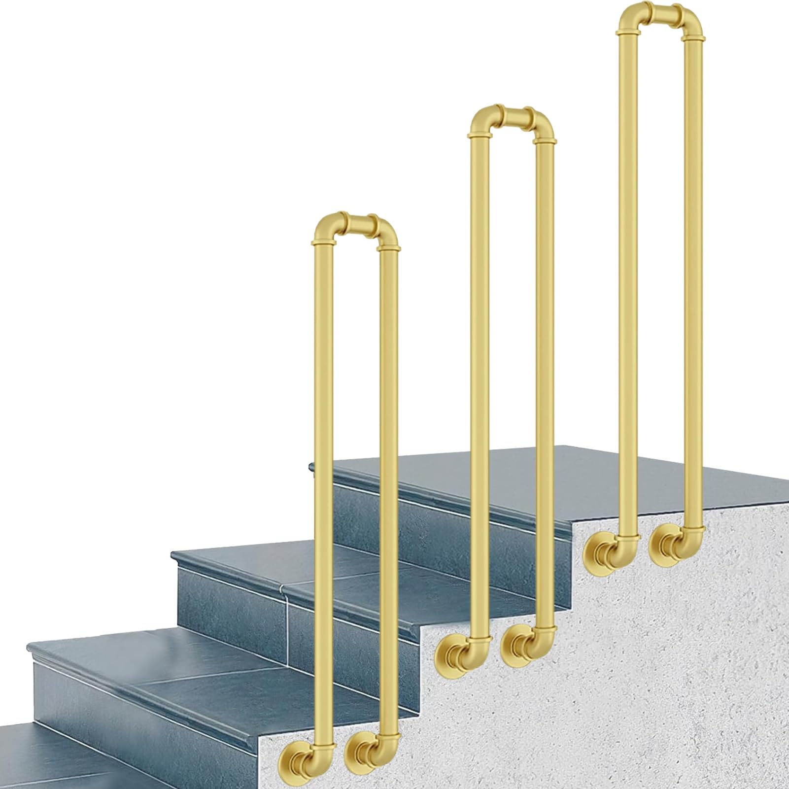 Rampes de transition en fer forgé doré pour escalier extérieur à marches