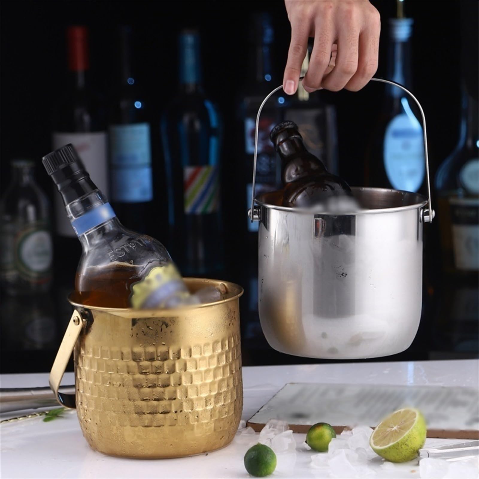 Cubos de Hielo Cubo de Hielo Acero Inoxidable champán | For fiestas, bares de cócteles, congeladores y vinos.(Silver)