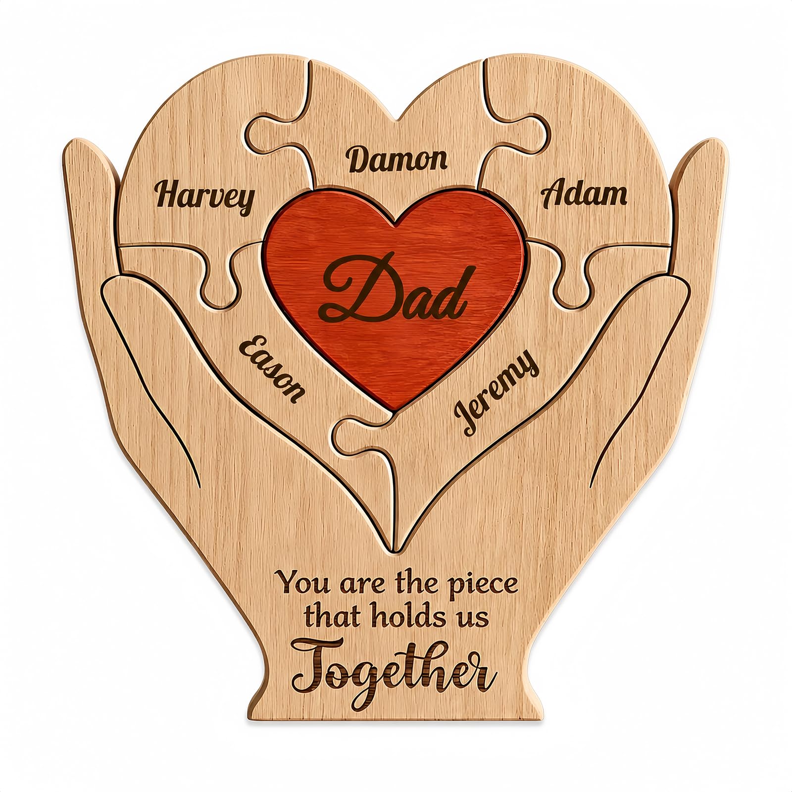 Personalized Wooden Bear Puzzle with 2-7 Family Name Custom Family Name Sculpture, Personalised Gifts for Mom Dad Kids Grandma Mother’s Day, Birthdays Anniversary (F-1)