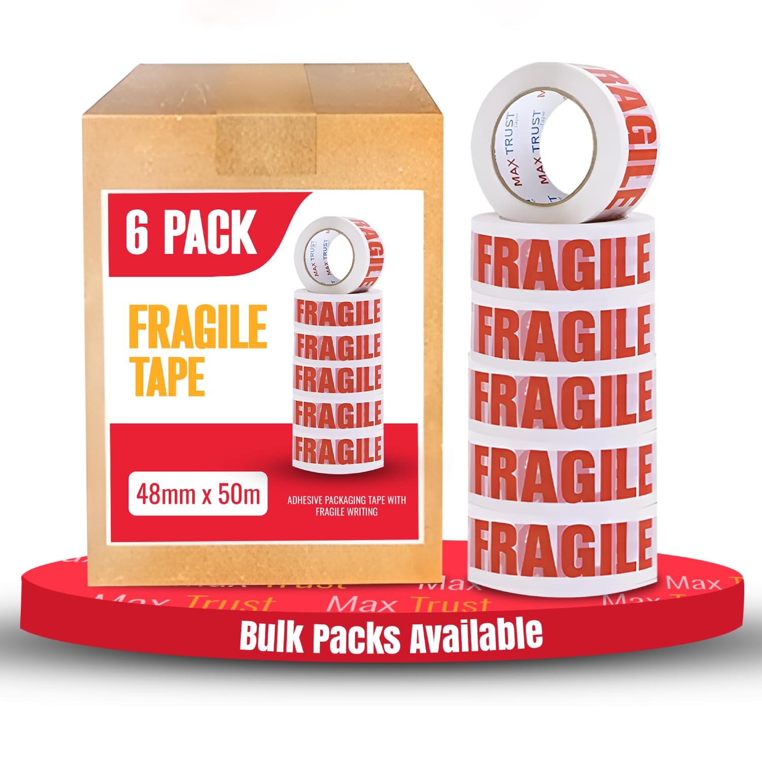 DC VOLTAGE Fragile Tape 6 Roll With Low Noise & Secure Sticky Seal For Strong Parcel 48mmx50m Packaging Tape Parcel Tape Heavy Duty Tape Packing Tape for Moving House Box Tape