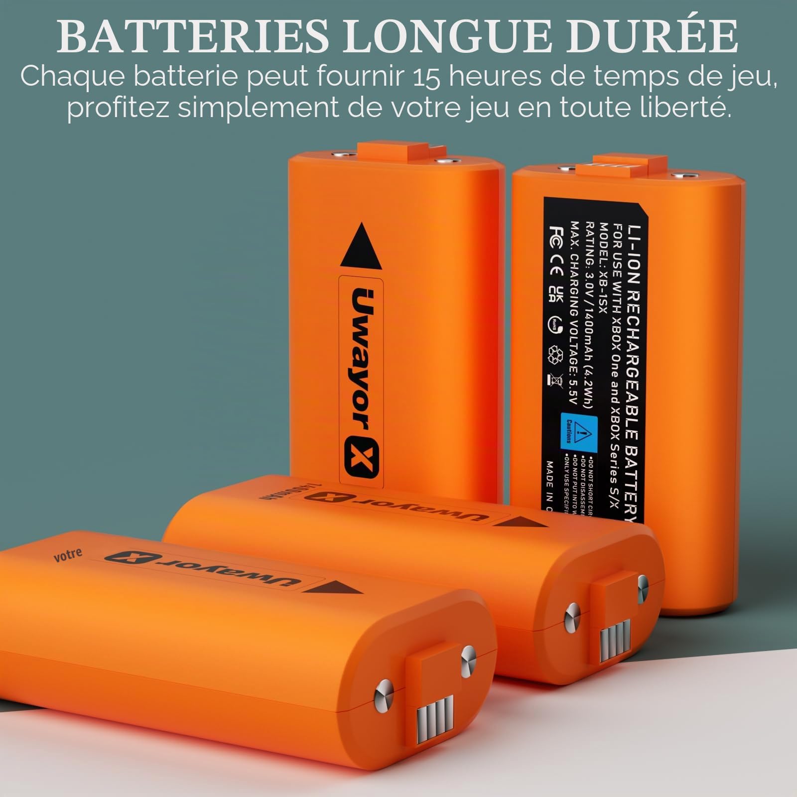Batterie Xbox Batteries pour Xbox Series X, Xbox Series S, Xbox One, Xbox One S, Xbox One X, Xbox One Elite Controller One Battery Pack Orange x2