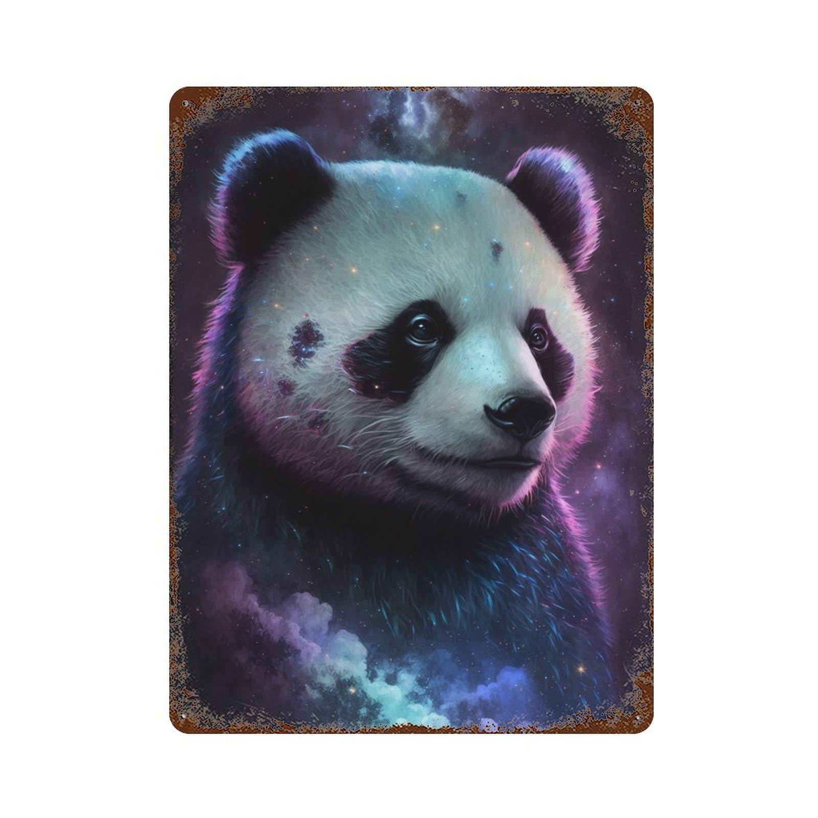 Garage Style Cosmic Panda Art Print Retro Metal Sign 15.7"x11.8", Industrial Home Decor for Bar And Workshop