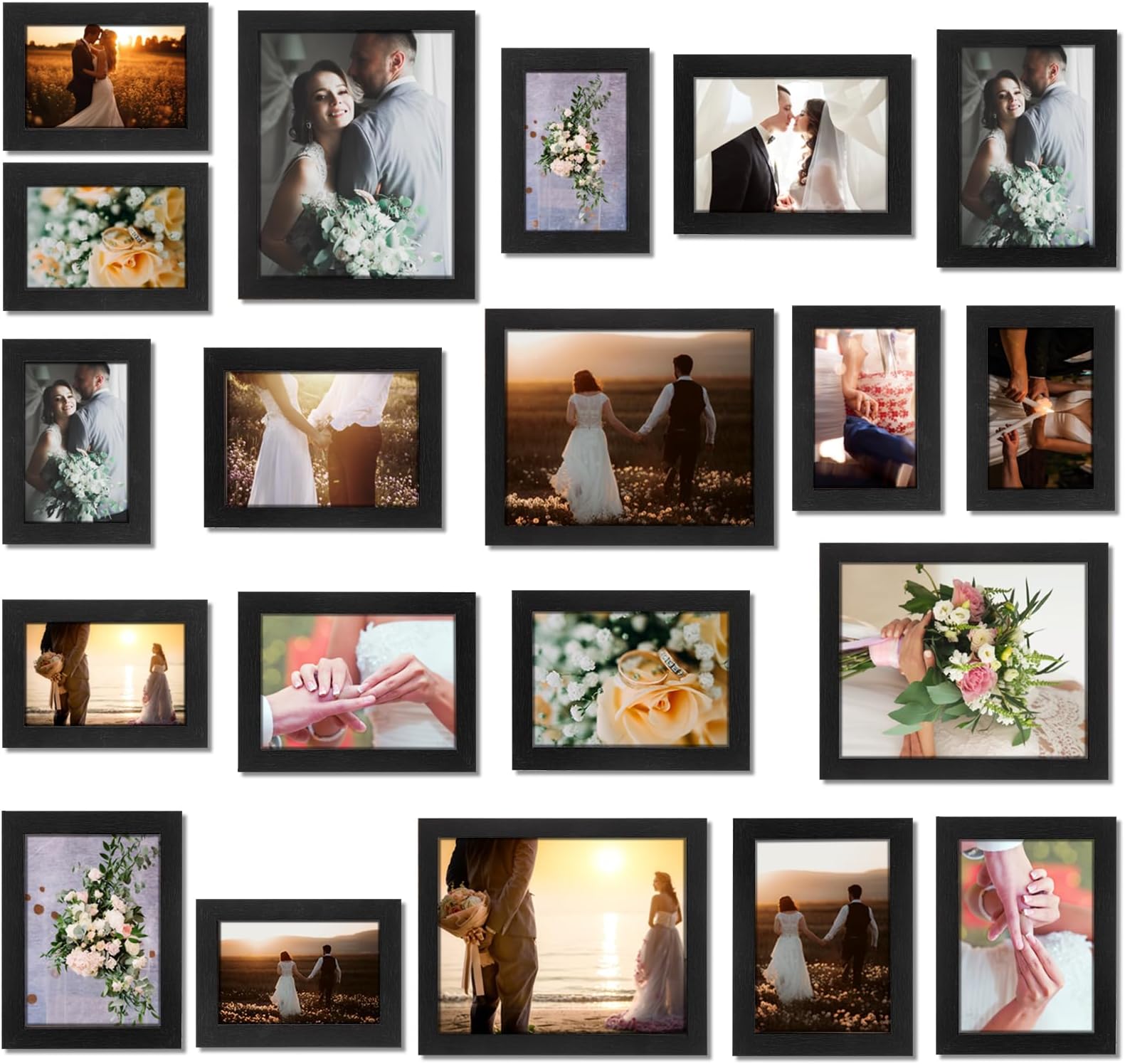 Namalu 20 Pcs Gallery Wall Frames Set Rustic Picture Frames Collage Assorted Photo Wall Decor Pack for Hanging or Tabletop Display Multi Sizes with 8 x 10, 5 x 7, 4 x 6 (Black)