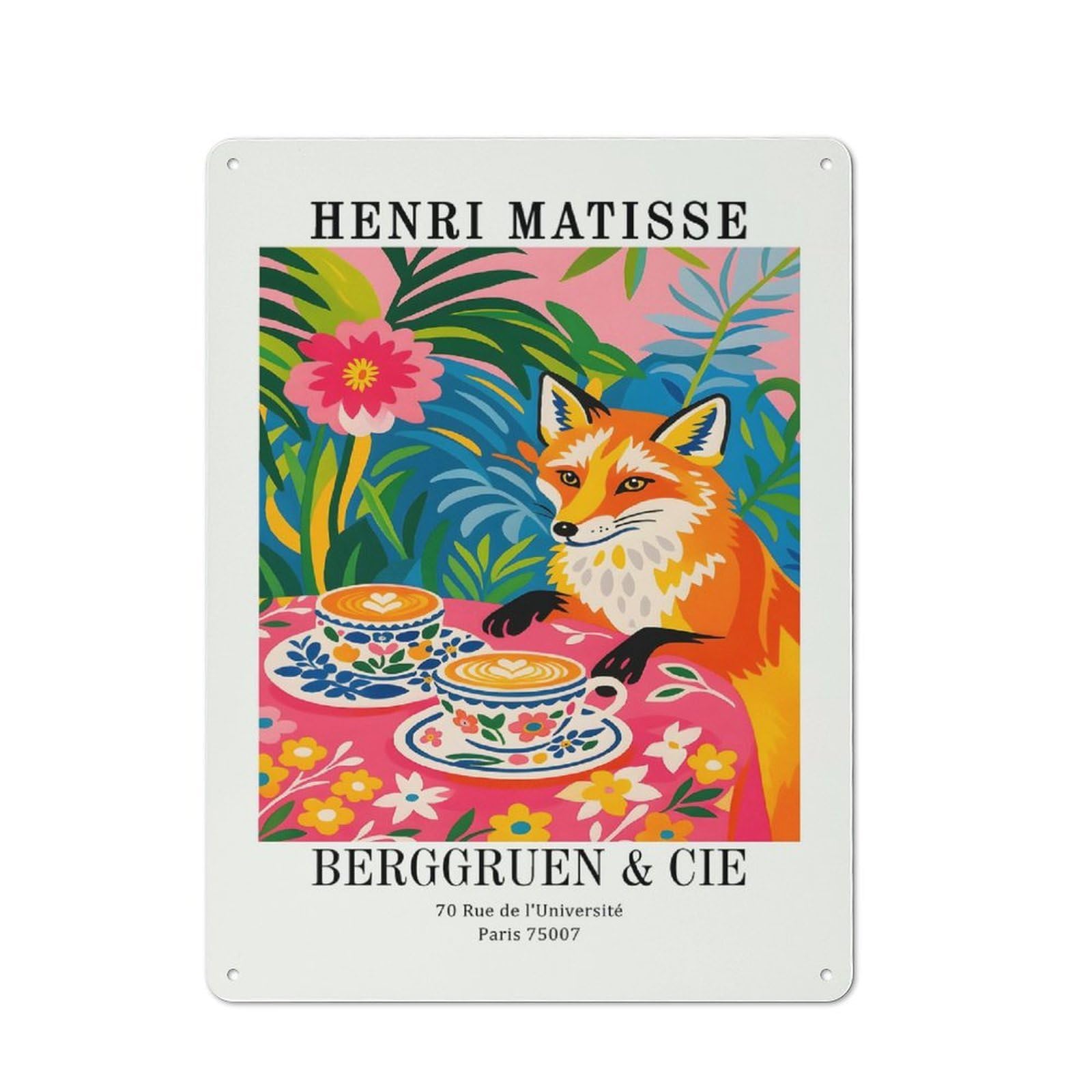 Modern Vintage Henri Matisse Fox Coffee Art Print Office Metal Sign 40x30cm, Creative Space Decor for Hobby Room, Office, Lounge Or Living Room