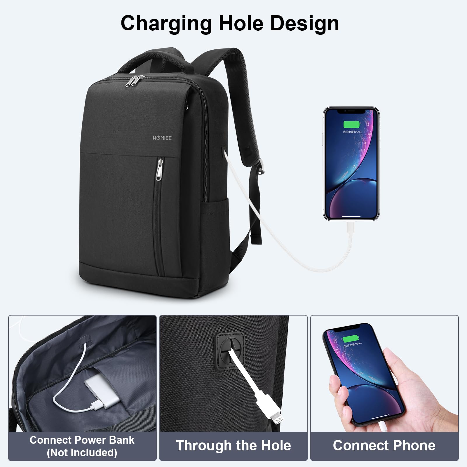 HOMIEE Zaino PC Portatili, Zaino Antifurto Impermeabile Con porta USB, Zaino per Computer Affari da 15.6 Pollici Notebook, Zaino Lavoro Uomo Donna per Casual Scuola Viaggio
