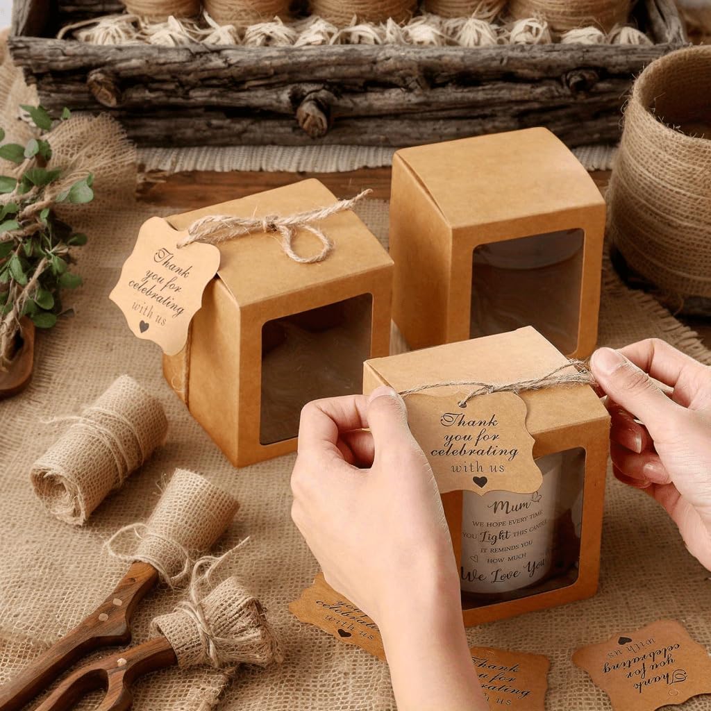 Set of 25 Candle Gift Boxes Featuring Thank You Tags And Rope, Ideal for Packaging 4-10 Oz Candles, Complete with 25 Paper Thank You Tags And Hemp Rope for Wedding And Birthday Party Favors.