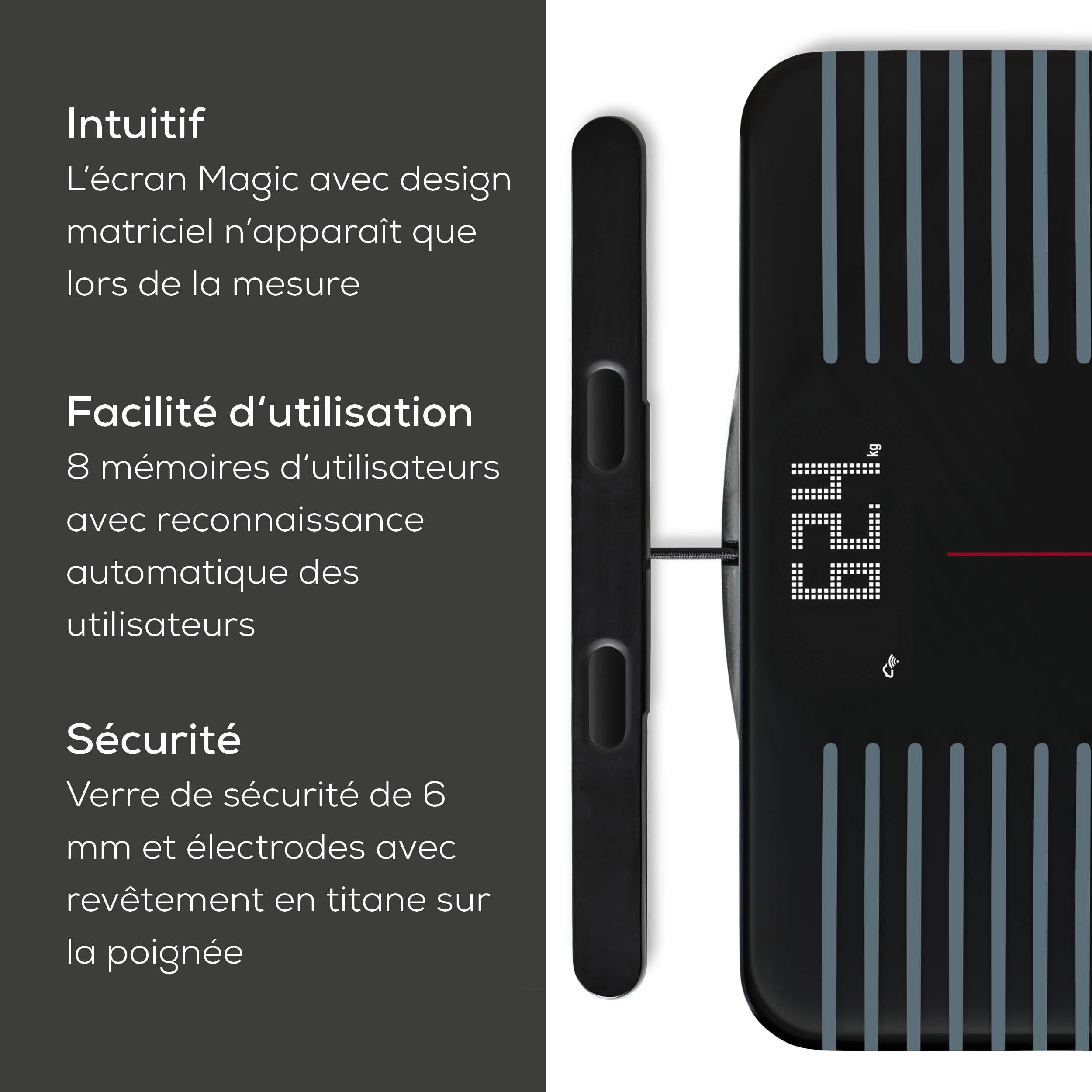 Beurer BF 990 Pèse-personne numérique avec capteurs manuels, connexion à une application via WIFI/Bluetooth, 25 valeurs mesurées, mesure croisée avec 8 électrodes, transfert vers Apple Health & co