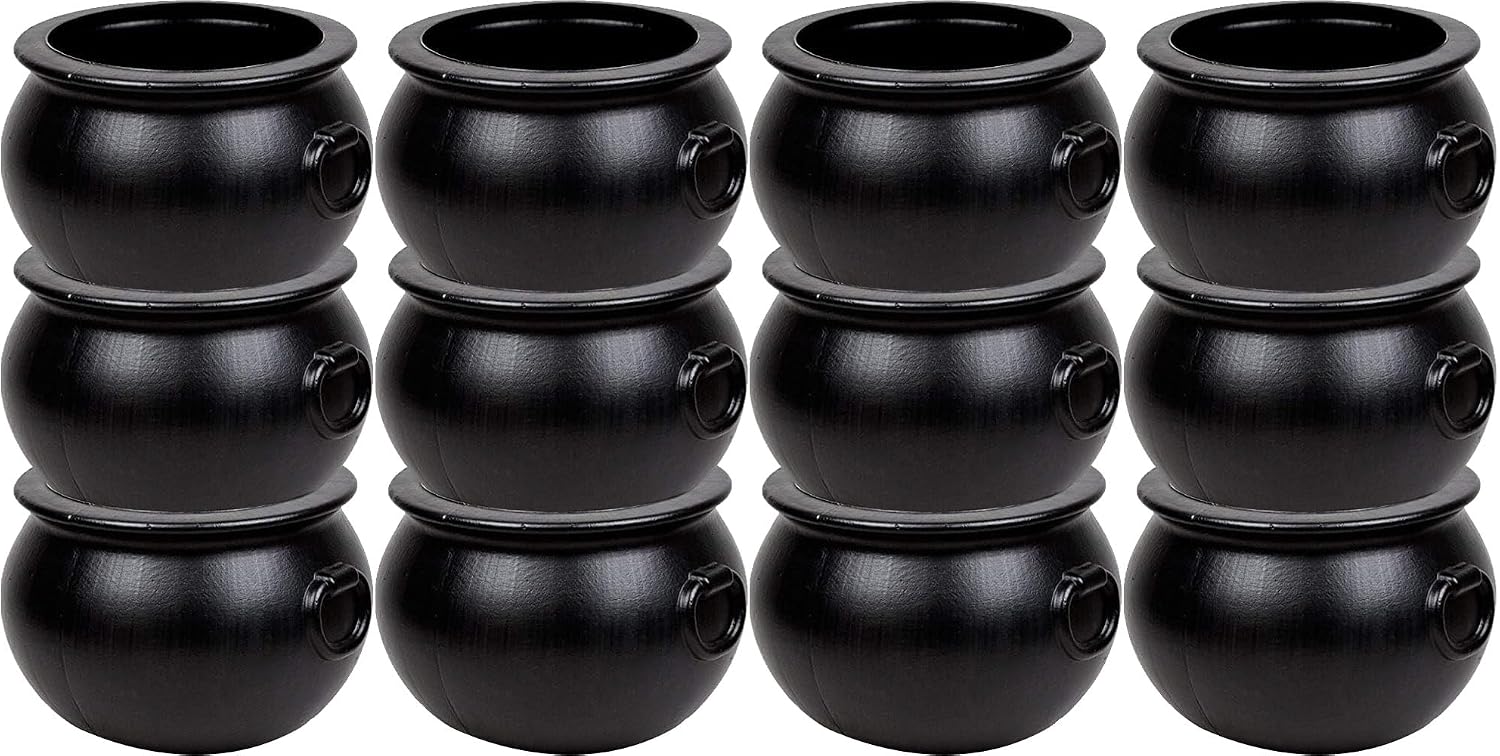 PMU Halloween Cauldron 12 Pcs 12" Witch Plastic Cauldron bowl Black, For Halloween Decor