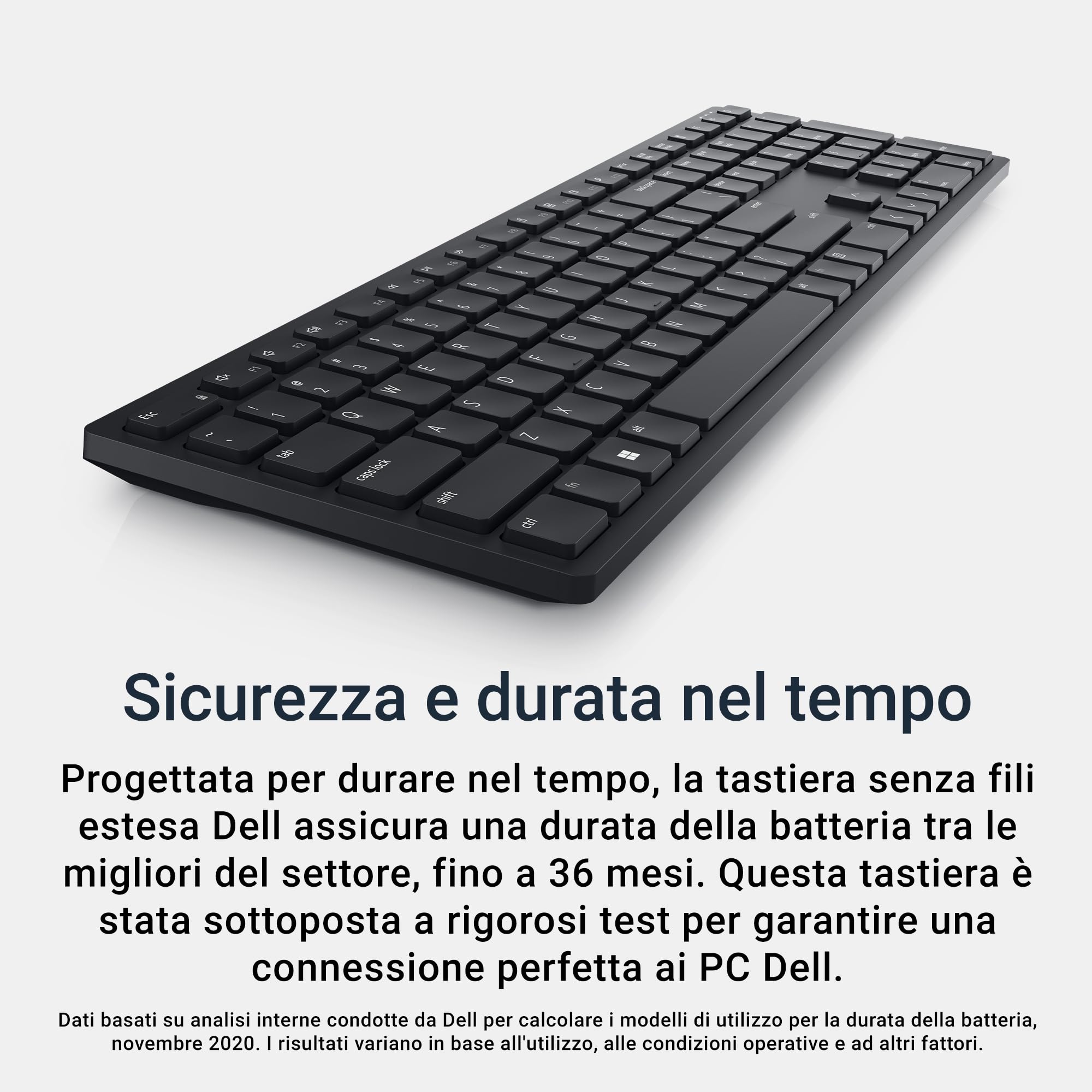 Dell Pro Tastiera wireless KB500, 12 tasti programmabili, AES-128 | RF 2,4 GHz, Batterie AAA, autonomia 36 mesi, design ergonomico, digitazione silenziosa, Ricevitore USB, Pronta per ufficio