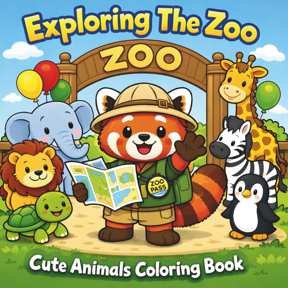 Exploring The Zoo; Cute Animals Coloring Book: Bold and Easy for Fun Relaxation