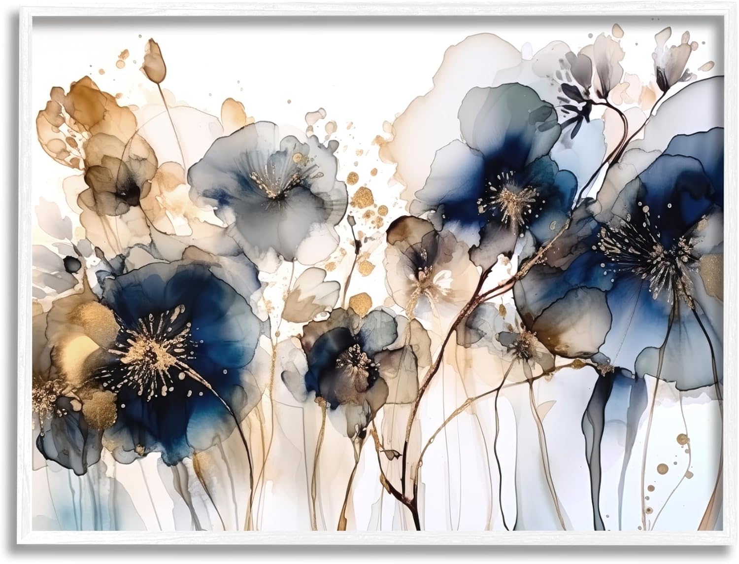 Stupell Industries Navy & Gold Abstraction Framed Giclee Art by LSR Design Studio White Framed 20 x 16