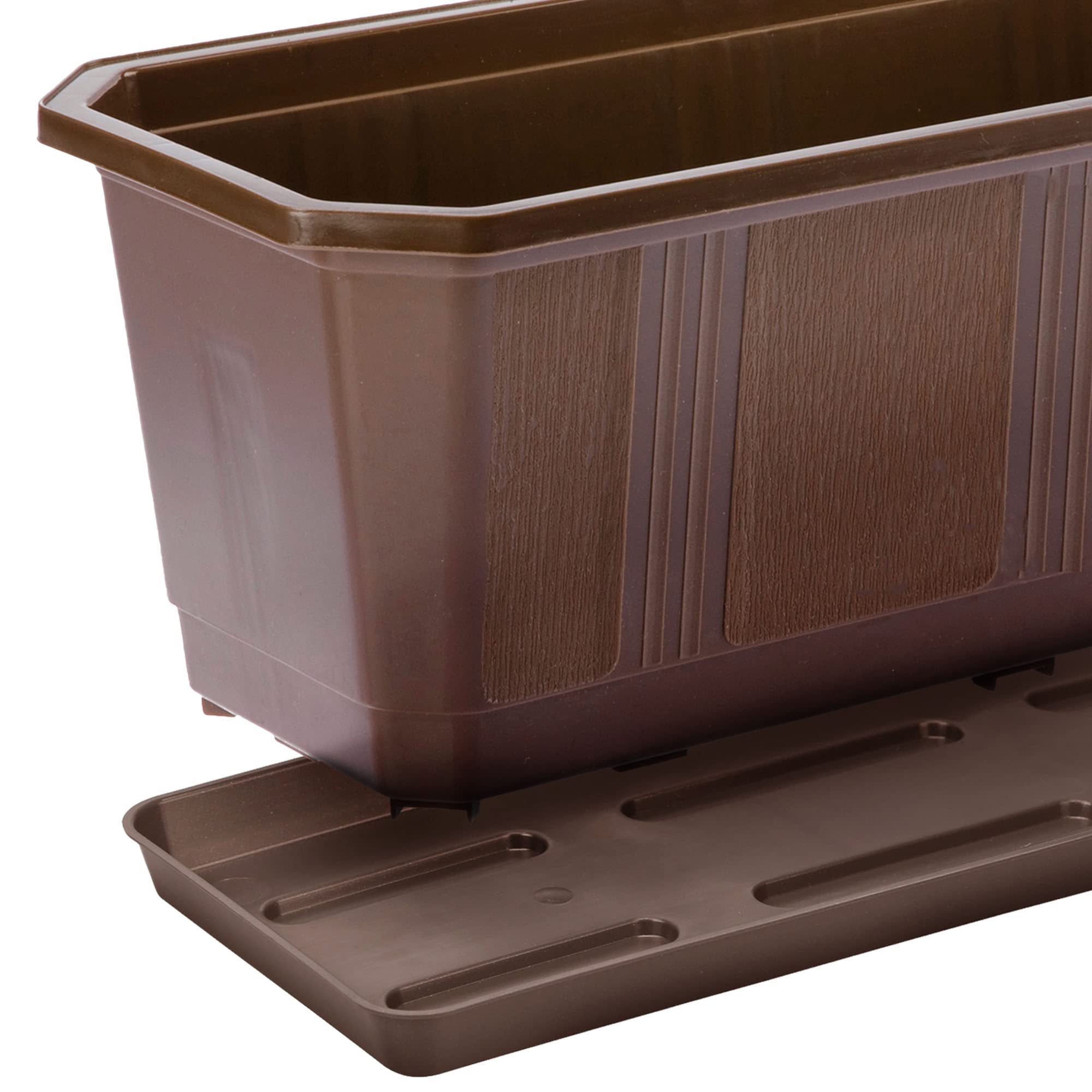 KADAX Fioriere Rettangolari per Ringhiere da Esterno, Vasi per Piante da Balcone in Plastica con Sottovasi e Portavasi (Marrone, Set di 4: 80 cm)